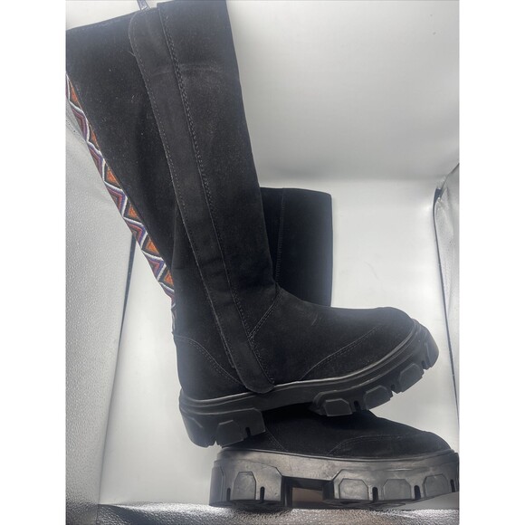Farm Rio Back Embrodery Ribbon Black Suede Tall Boots Sz 6 New W/O Tags - Picture 5 of 11